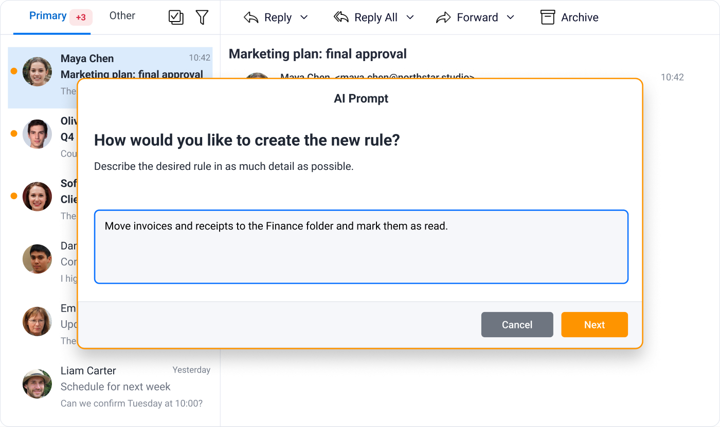 eM Client: Creación de reglas con IA